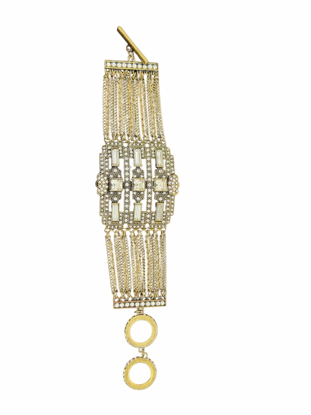 Avon Vintage Gold-Tone Art Deco Crystal Tassel Multi-Chain Bracelet
